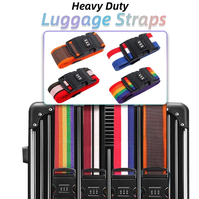 Kofferbänder,koffergurte 4 stück, kofferband auffällig, Luggage Strap with Combination Lock,