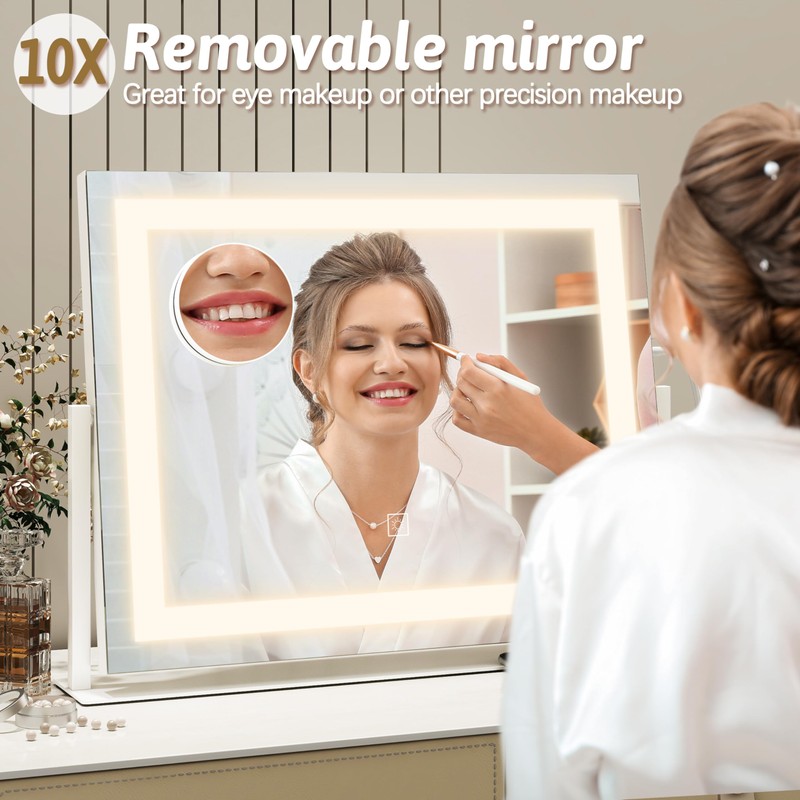 ROLOVE Vanity Mirror with Lights 22"x18", Lighted Makeup Mirror with