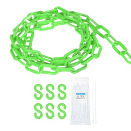 sourcing map Plastic Chain 30 FT/9.2 M, Safety Chain Green Plastic Chain Link Barrier with Zip Ties and S-Hooks for Crowd Control Queue Line Fence Decoration