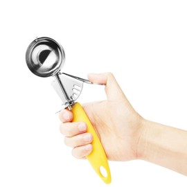 Tyenaza Ice Cream Scoop, 5.5 cm, Stainless Steel Fruit Ice Cream Scoop, Spoon with Plastic Handle, Kitchen Tool, Scoop for Ice Balls, Rice, Ice Cream Scoop, Yellow