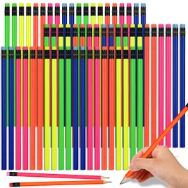 Neon Pencils for Kids HB Wood Pencil with Eraser Fluorescent Colored Wood Colorful Round Writing Drawing Pencils School Student Reward Supplies