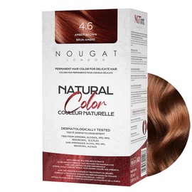 NOUGAT Amber Brown Permanent Hair Color Kit - 100% Gray Coverage, Ammonia Free & PPD Free for Sensitive Scalp - 3-in-1 Color, Repair & Nourish System with Anti-Aging Hair Mask & Essence