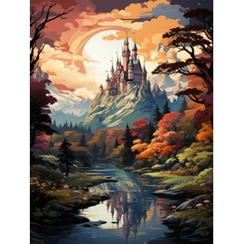 Meothan Paint by Numbers Castle, DIY Castle Paint by Numbers Kits for Adult Beginners, Watercolor Castle Paint by Numbers Kits on Canvas for Home Wall Decor 12''x16''