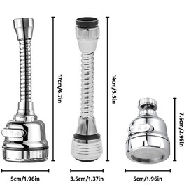 3 Pieces Kitchen Tap Head Fucet Aerator, 360 Degree Rotatable 3 Mode Adjustable Faucet Extender Kitchen Faucet Head Replacement for Bathroom Kitchen