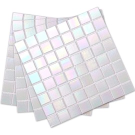 DICOFUN 40-Sheet Rainbow Peel and Stick Backsplash for Kitchen and Bathroom, 6.6" x 6.6" White Glass Mosaic Tiles