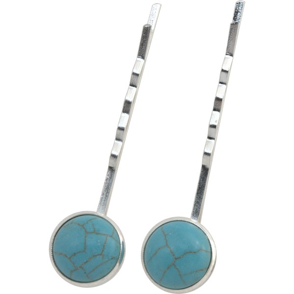 Hair Pin, TWO Silver Plated Turquoise Magnesite Gemstone -2" + Gift Bag