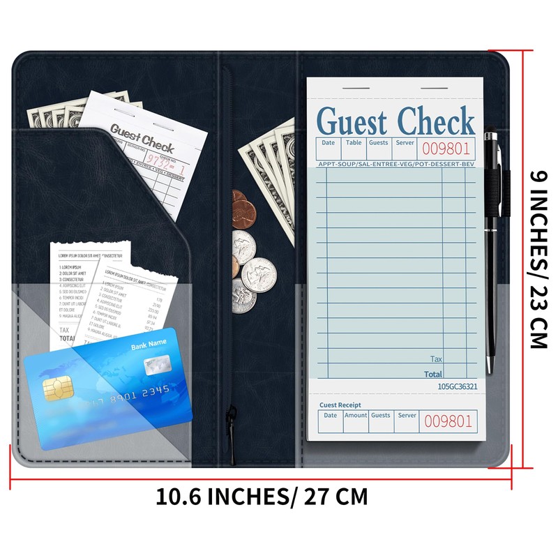 Server Book for Waitress, 5x9 Inch Server Book with Zipper