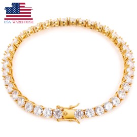 Drop Shipping USA Stock 5mm White Gold Plated Women's 925 Sterling Silver VVS Moissanite Cluster Tennis BraceletColor: White Gold, Length: 6inches
