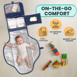 Portable Changing Pad for Baby, Travel Diaper Changing Pad for Newborn, Large Waterproof Baby Changing Mat, Foldable & Detachable Diaper Changing Station with Baby Wipes Pockets Baby Stuff by Pillani