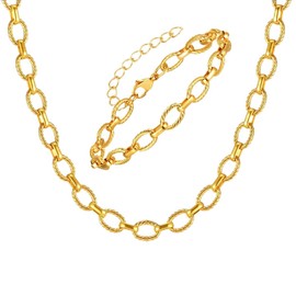 meberg Karma NH11052991 Women's Gold Stainless Steel Gold-Plated Necklace and Bracelet Chain Link Bracelet Gift Set for Women
