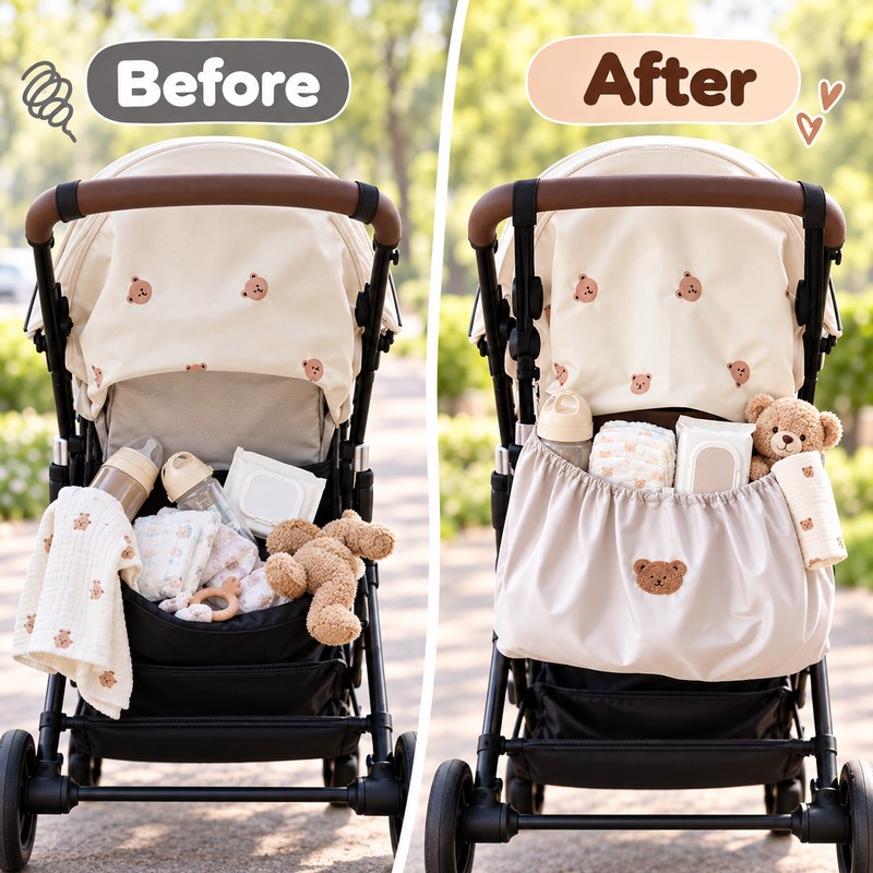 Stroller Hanging Storage Bag, Lightweight Reusable Organizer for Baby Essentials,