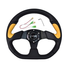 TIYPEOR D-Shaped Racing Adventure Car Steering Wheel 13"/320mm Flat Drift Reinforced Sim Race Steering Wheel PVC with Horn Button