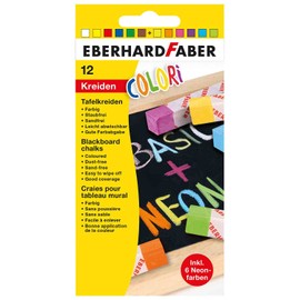 Eberhard Faber Colori 526012 Blackboard Chalks in 6 Basic and 6 Neon Colours, in Cardboard Case, Easy Wipe Clean Blackboard Chalk, Dust-Free, for School and Leisure