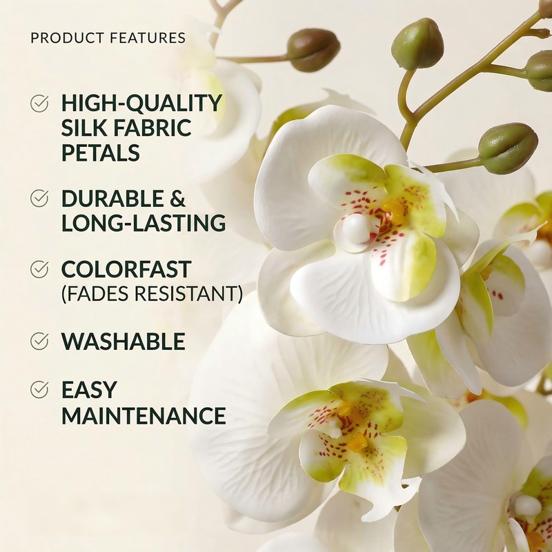 Artificial Phalaenopsis Orchids Flowers，Realistic Fake Flowers Decor，White