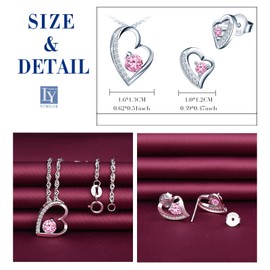 Yumilok Jewellery Set Women's Gifts for Women Necklace Earrings Heart Chain Set 925 Sterling Silver Rose Jewellery Set for Birthday Valentine's Day Mother's Day, Sterling Silver Sterling Silver