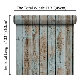 17.7''x100'' Blue Distressed Wood Plank Wallpaper Peel and Stick Shiplap Wallpaper Rustic Self Adhesive Removable Wood Grain Contact Paper Wood Vinyl Wrap for Bedroom Cabinet Shelf Liner Walls Renters
