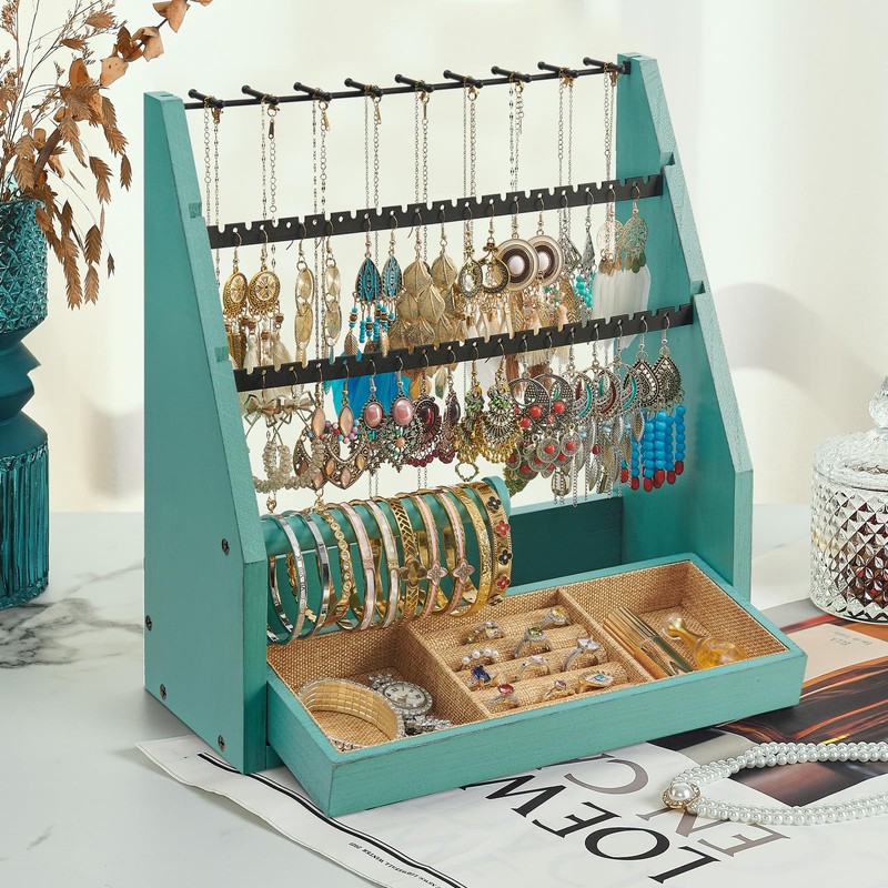 Earring Organizer, Rustic Wood 5 Layer Jewelry Organizer Stand