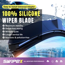 SWIPEX 100% Resilient Silicone Wiper Blade (Pack of 1) - Automotive Replacement All-Seasons Premium Windshield wiper blade, Includes Multi-adapter compatible with 99% of car models - (20 inch (500mm))