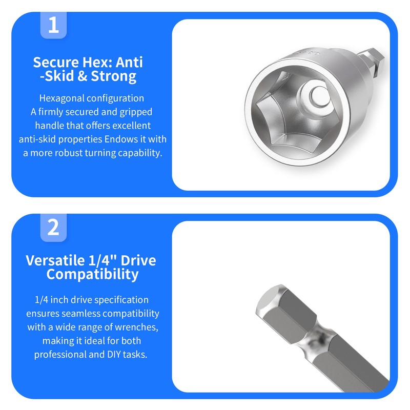 FOCKEAMS 10mm/0.39in×65mm Nut Setter Driver Drill Bit,Quick-Change,Impact Nut Driver Kit