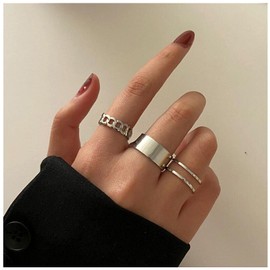 Yheakne Boho Rings Set Stackable Knuckle Rings Hollow Band Rings Minimalist Midi Rings Modern Finger Rings Accessories for Women and Teen Girls Gifts (Silver)