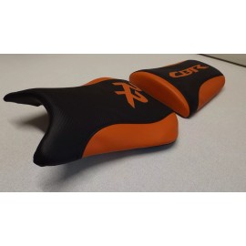 custom seat covers HONDA 2005/2006 CBR600RR FRONT & REAR BLACK VINYL CF TEXTURE/ORANGE SEAT COVERS