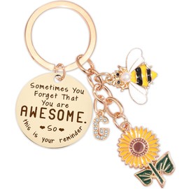 Inspirational Gifts for Women Friendship Keychain, Motivational Keychains with Sunflower Initial G Bee Accessories, Funny Birthday Gifts for Him Her Coworker Friend Daughter Son