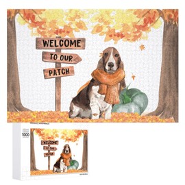 Hello Fall – 1000 Pieces Fall Beagle Dog Under Maple Tree Jigsaw Puzzle for Adults - Happy Fall Thanksgiving Jigsaw Puzzle Family Game Motivational Toy Educational Intellectual
