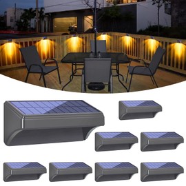 Bridika Solar Fence Lights - Outdoor Waterproof Warm White & Daylight White LED Solar Lights for Backyard, Deck, Stair Handrail and Wall (8 Packs, Plus Size)