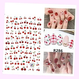 (Lot of 2 Sheets) Butterfly Nail Stickers Waterproof DIY Decal Pink Flower Type 286 Cherry for Nails Design Nail Art Stickers Decals Supplies Manicure Tips Sticker Colorful for Nail Decorations