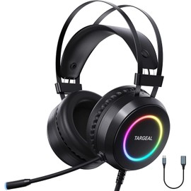 Y-YOPZI Gaming Headset, Headset with Microphone, 3D Surround Sound Headphones, Noise Cancelling RGB Lights, 7.1 Surround Sound Gaming Headset with Microphone, Black, Large