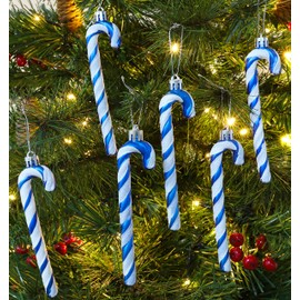 Christmas Concepts® Pack of 6-13cm Glitter Candy Cane Christmas Tree Decorations (Royal Blue & White)