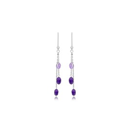 Tuscany Silver Women's Sterling Silver 3 Chain and Amethyst Bead Drop Earrings