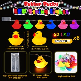 Deekin 5 Pcs 100/200 LED Rubber Duck String Lights for Christmas Tree Duck Battery Operated String Lights Decorative Lights for Xmas Holiday Wall Window Yard Garden Party Decor (Multicolored)