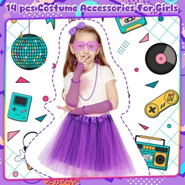 ViEinkaufen 80s Fancy Dress for Girls,90s Fancy Dress Costumes Accessories Set Kids Tutu Neon Leg Warmers Fishnet Gloves Sunglasses Earrings Necklace Headband Scrunchies Rave Party Accessories