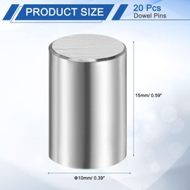 sourcing map 20 Pcs 10 mm x 15 mm Dowel Pins 316L Stainless Steel Cylindrical Dowel Pins Shelf Support Peg Pin Rod Fasten Elements Metal Shelf Pegs Silver Tone
