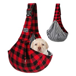 Lvjkes Dog Carry Bag, Foldable Dog Carry Bag, Adjustable High Capacity Dog Carrier Bag, One-Shoulder, Cross Body, Portable for Outdoor Use for Small Cats and Dogs (Red/Black Checked)
