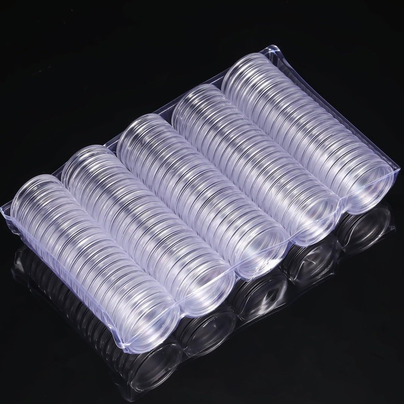200 Pcs 25 mm Coin Holder Capsules Clear Round Plastic