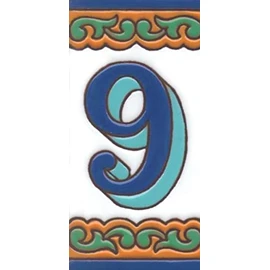 House Numbers, Ceramic Numbers & Letters Tiles, Chalet Design, Tile Size: 15cm x 7.5cm, 2 to 8 Tile Frames (Number 9)