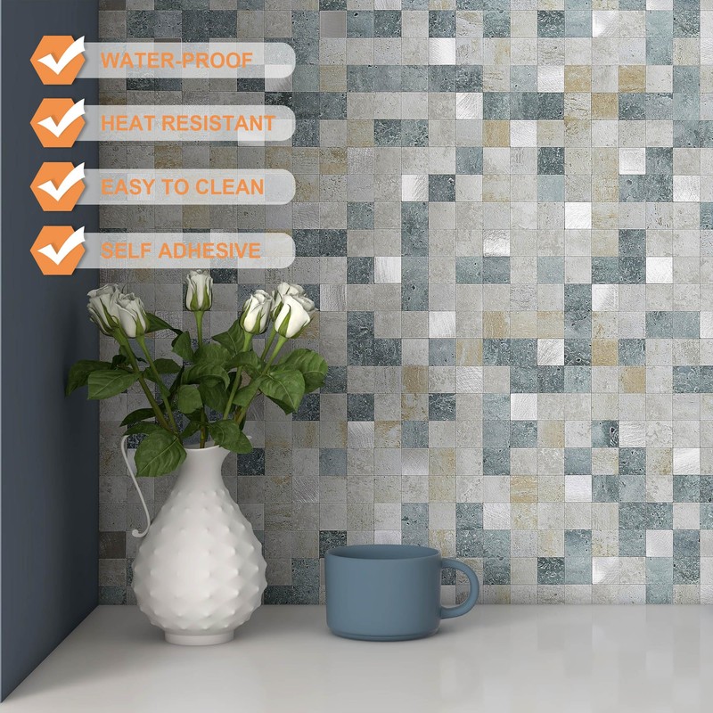VAOVI Peel and Stick Self-Adhesive Marble Mosaic Wall Tile Backsplash