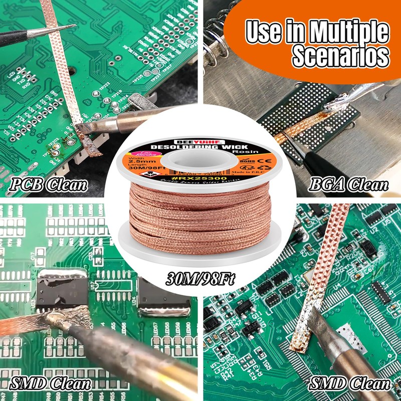 BEEYUIHF Desoldering Wick Braid 30M - 98ft Length 2.5mm Width