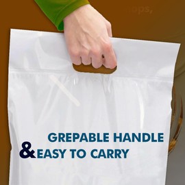 isupli 100 x Patch Handle Bags 12" x 12" x 4" Large White Plastic Carrier Bags, Versatile Carry Bags for Shopping Gifts Boutiques Groceries Market Stall