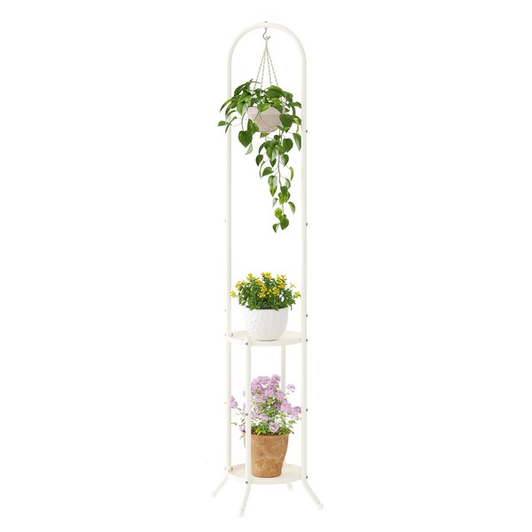 Wieghda 2-Tier Metal Plant Stand with Hanging Hook, Indoor Outdoor