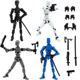 Gmajdar 4PCS Assembled Titan T13 Action Figures Set - Robot Action Figure Fidget Toys for Boys Lucky Dummy Nova N13 Anime Figures with Multi Movable Joints Toys for Kids (White+Black+Grey+Blue)
