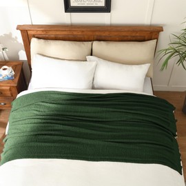 Knit Throw Blanket Super Soft Warm Blanket for Couch Lightweight Fluffy Blanket for Bed Sofa 50x60 Inches Dark Green