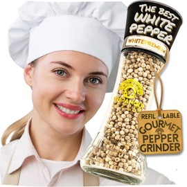 White Pepper Grinder with Peppercorns FOR MEDITERRANEAN CUISINE 3.5oz Yupanqui White Peppercorns Whole Organic Peppercorns with Seabreeze hints in Pepper Mill Grinder - White Peppercorn Grinder