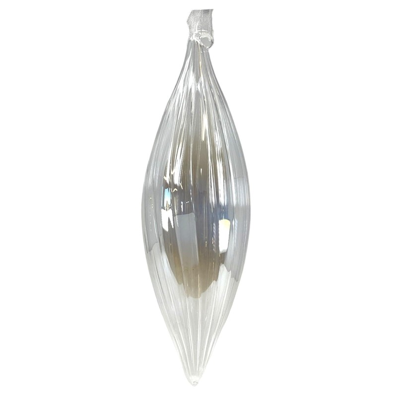 7.5 Inch Transparent Striped Clear Glass Christmas Icicle Ornament