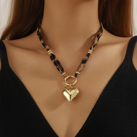 Scarf Necklace with Charm Adjustable Bandana Necklace for Women Leopard Print Maroon Scarf Necklaces Boho Charms for scarf Necklaces Vintage Jewelry