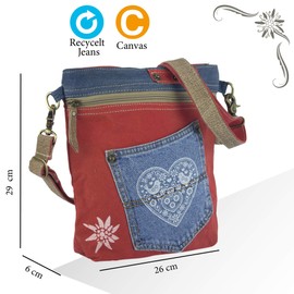 Domelo klein Trachtentasche. Canvas Trachten Umhängetasche mit Herz Aufdruck. Rote Damen Oktoberfest Tasche. Crossbody Bag für Trachtenmode Liebhaber mit Trachtenmotive