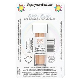 Sugarflair Rose Gold Edible Lustre Dust (E171 Free), Add a Lustrous Shine to Cakes or Decorations. Brush On or Add Rejuvenator to Create Eye-Catching Edible Paint- 2g