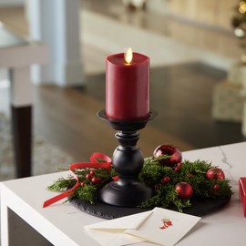 Luminara Flameless Flickering Melted Edge 3" x 4.5" Candle, Battery Operated & Timer Function, Remote Ready (Sold Separately), Unscented Paraffin Burgundy Wax LED Light Pillar, Christmas Holiday Décor
